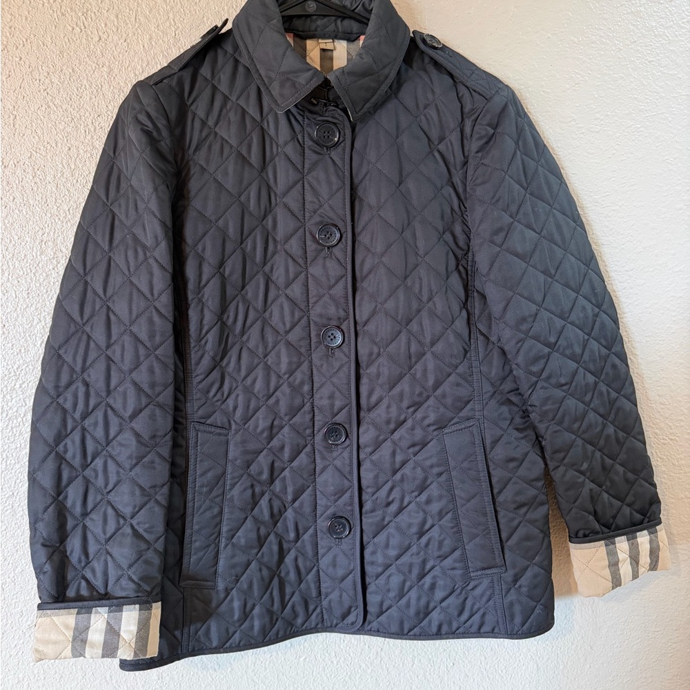 Burberry Black Quilted Pea Coat